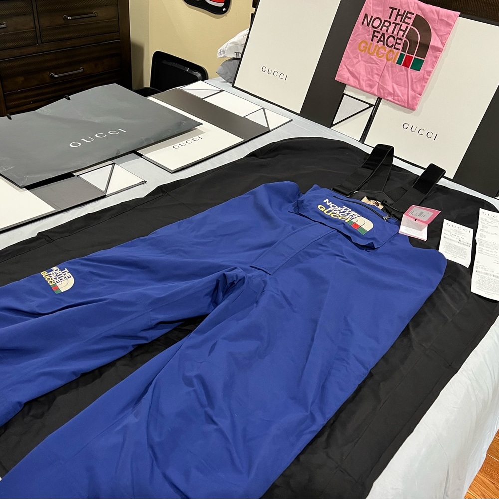 NEW GUCCI x The North Face Overall/Bib Techno Cotton Ripstop Flag Blue Size XL
